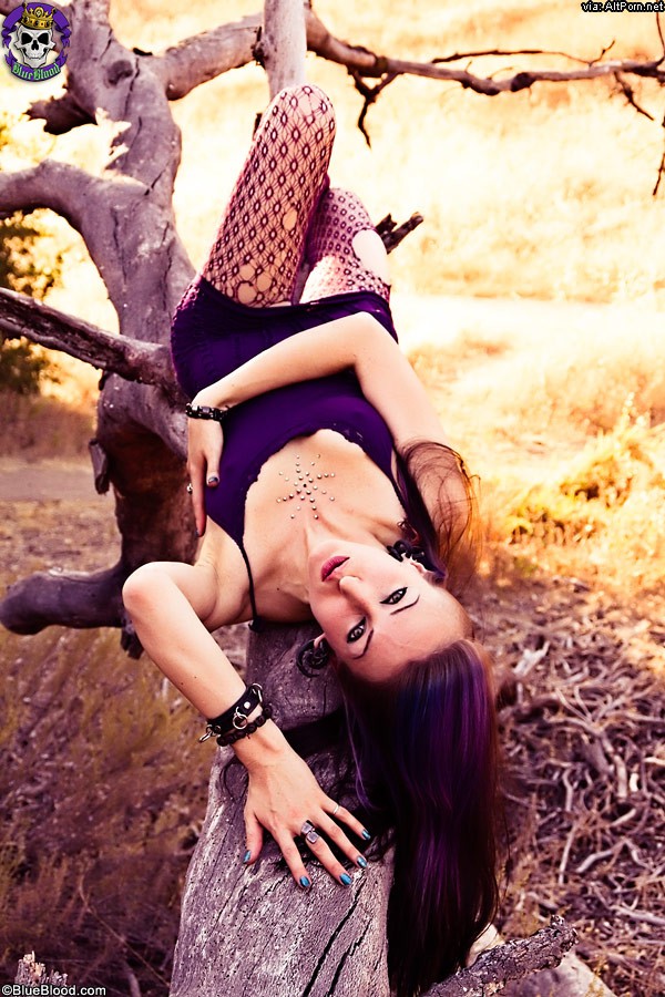 GothicSluts: Alecia Joy Purple Fishnets Woodland Dance