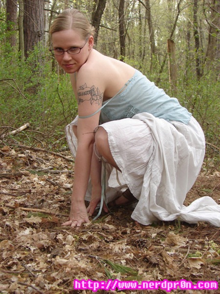 Anna Logue in the forest, giving SCA members boners