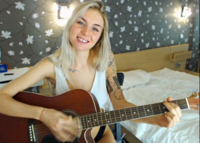Cute Blonde Katina Davis Plays Some Naked Guitar