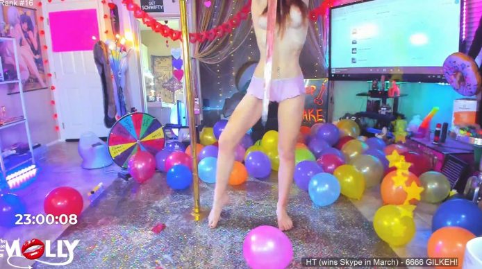 MissMolly Pops Some Balloons And Spanks Some Ass