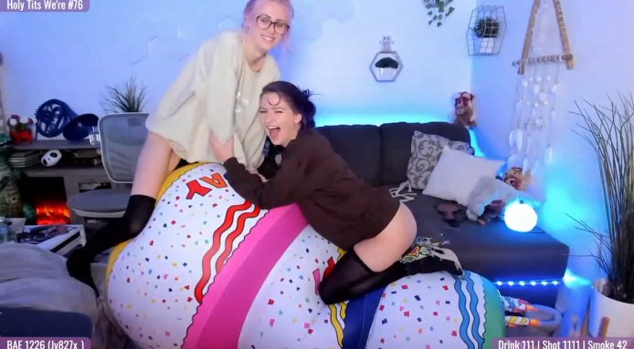 AshleyyLovee And Natalia_Rae Go Bouncing On Top Of Their Giant Cake
