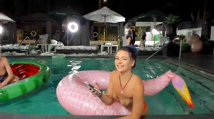 Natalia_Rae Takes Her Flamingo For A Pool Ride