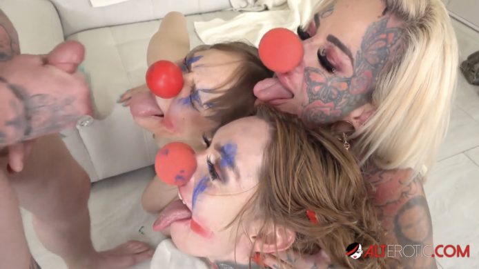 AltErotic: Evilyn Ink, Misha Montana And Rebecca Vanguard Have A Clownish Foursome
