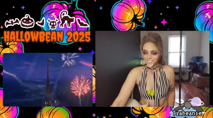 A Nightmare Before Christmas Movie Night Starring Tiabeanie As Beetlejuice And Her Kitty-Cat