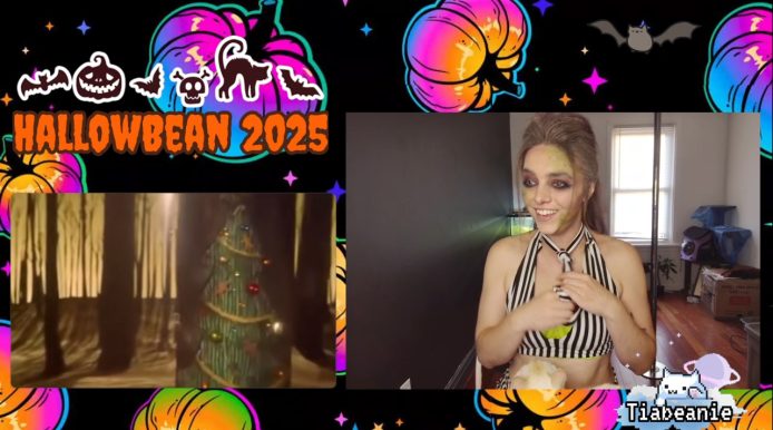 A Nightmare Before Christmas Movie Night Starring Tiabeanie As Beetlejuice And Her Kitty-Cat