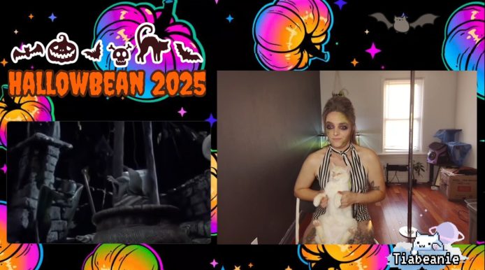 A Nightmare Before Christmas Movie Night Starring Tiabeanie As Beetlejuice And Her Kitty-Cat